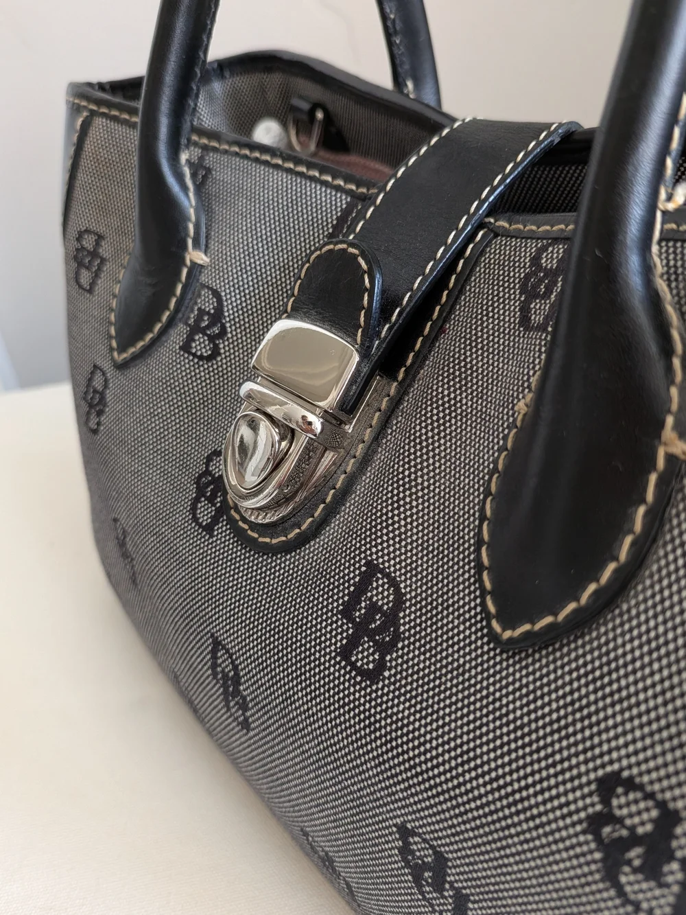 Dooney & Bourke Black and Gray Monogram Satchel With Detachable Shoulder Strap